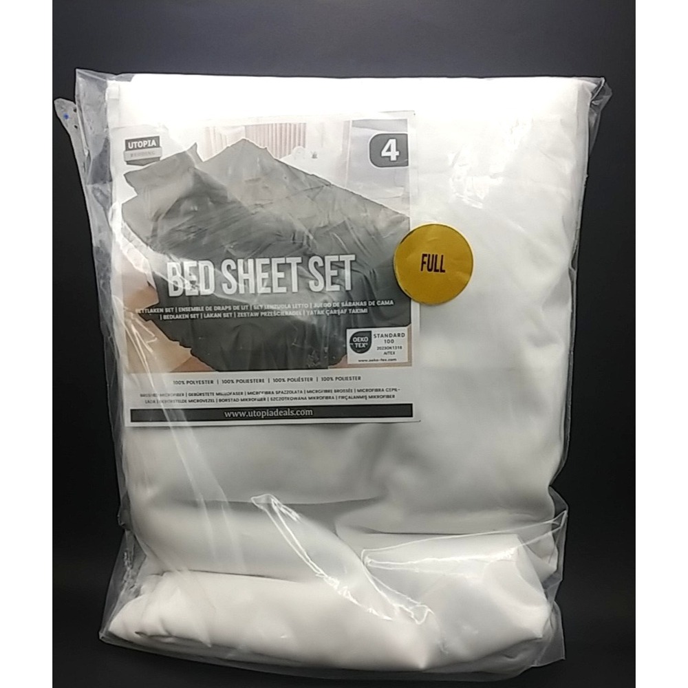 Utopia Bed sheet Set 4 Pieces Double White New
